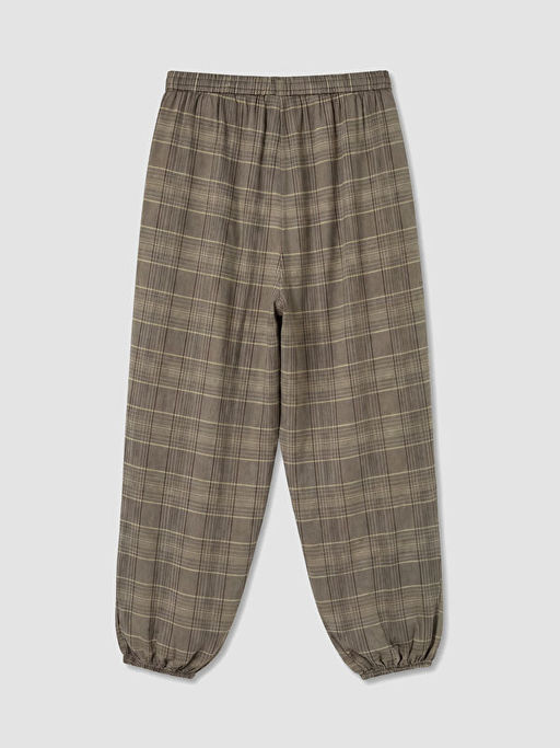 Beli Lastikli Ekose Kad?n Jogger Pantolon