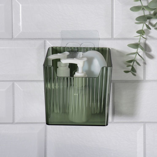 Органайзер для хранения «GREEN», навесной, 1 секция, с клеевой основой, 11.5×8×11 см, полупрозрачный, зелёный