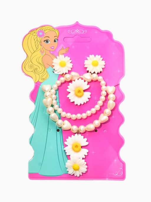 Цена за 2 шт. Набор детский "Выбражулька" 4 пред-а: бусы, серьги, браслет, кольцо б-р, цветок, желто-белый   10967