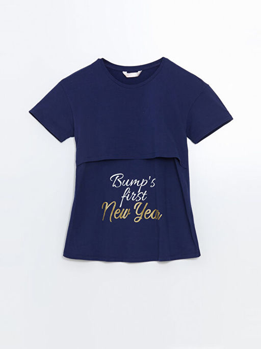 Bisiklet Yaka Bask?l? Hamile Pijama ?st