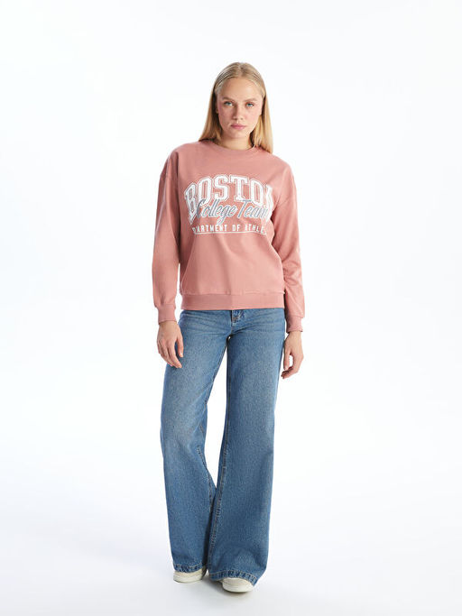 Bisiklet Yaka Bask?l? Kad?n Sweatshirt