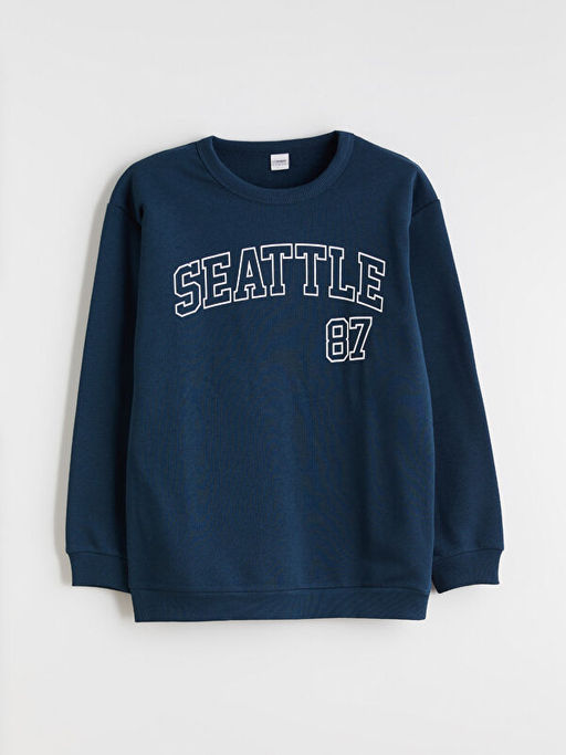 Bisiklet Yaka Bask?l? Erkek ?ocuk Sweatshirt