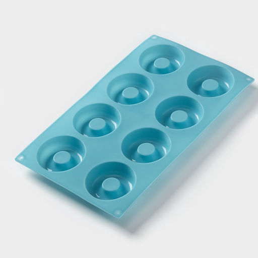 Форма для выпечки Доляна «Сладости. Пончики», 29×17 см, 8 ячеек (d=6 см), силикон, МИКС