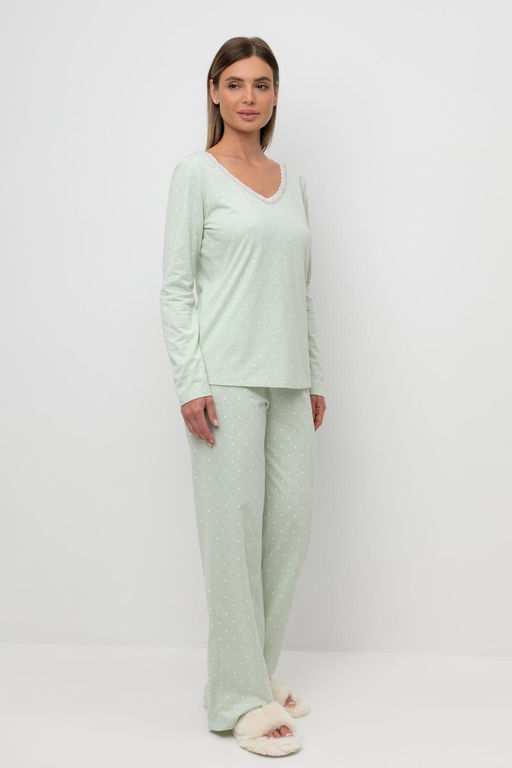 Е 20041/24/пастельно-зеленый,горошек пижама жен