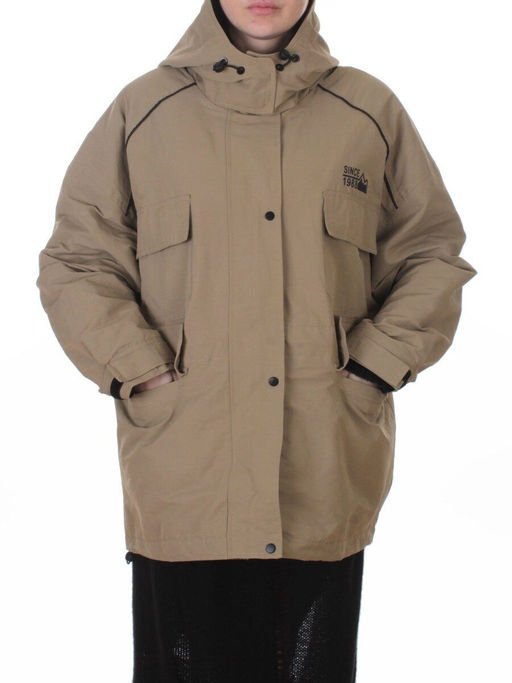 3092 BEIGE/GREEN Куртка демисезонная женская (100 гр. холлофайбер)