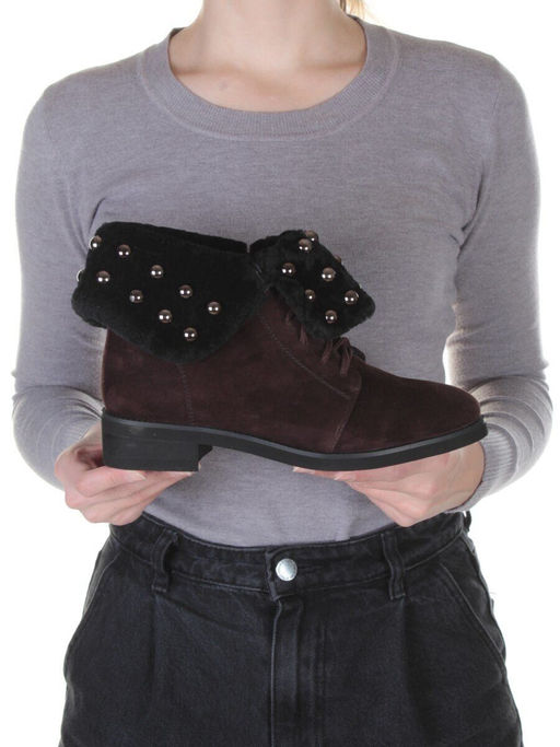 04-2265-B503M-Y1138 BROWN Ботинки женские (натуральная замша, нат.мех)