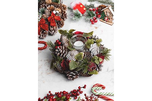 Новогоднее украшение подсвечник 22*22*11 см Снежная фантазия на 1 свечу круг