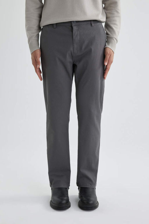 Брюки-чиносы прямого кроя из габардина с карманом на молнии и парусиновой тканью стандартного кроя - Defacto фото 3