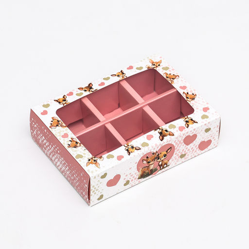 Цена за 5 шт. Коробка для конфет 6 шт, бело-розовая Олени, 13,7 х 9,85 х 3,86 см - UPAK LAND фото 3