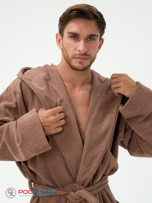 Мужской махровый халат с капюшоном коричневый МЗ-05 (118)