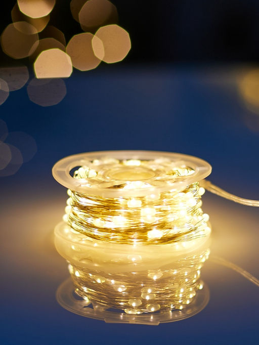 Гирлянда «Нить» 50 м роса, IP44, серебристая нить. 500 LED, пульт, 36 В, свечение тёплое белое