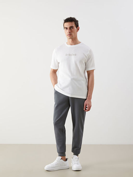 Bisiklet Yaka Bask?l? Erkek Dokulu Ti??rt