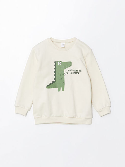 Bisiklet Yaka Bask?l? Erkek Bebek Sweatshirt 2li