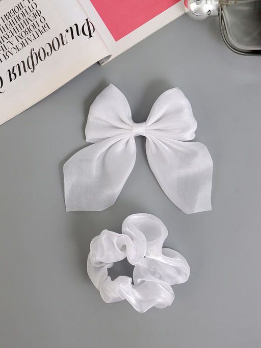 Цена за 6 шт. Набор для волос «Школьница», резинка 10 см, зажим 9 см, классик объём, белый