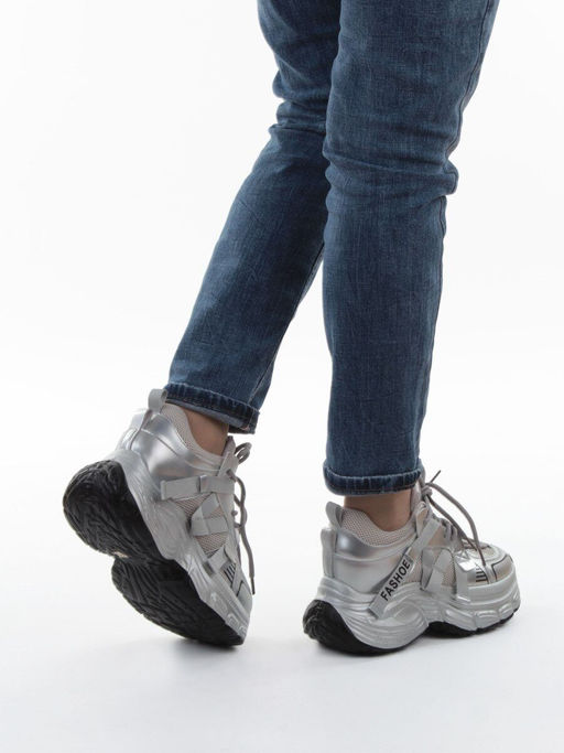 03-18C GREY/SILVER Кроссовки женские (натуральная кожа, искусственная кожа)