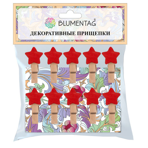Blumentag WCLA-35 Декоративные прищепки 5 х 10 шт. 3.5 см Z65 Красные звездочки  фото 4