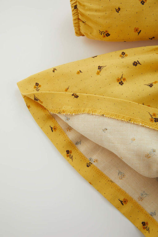 Саржевое платье с длинными рукавами и цветочным принтом для маленьких девочек - Defacto фото 4