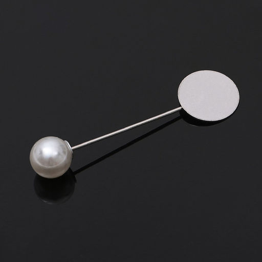 Цена за 2 шт. Основа «Брошь-игла» с бусиной d=1 см (набор 5 шт.), L=5 см, площадка 1,5 см, цвет серебро