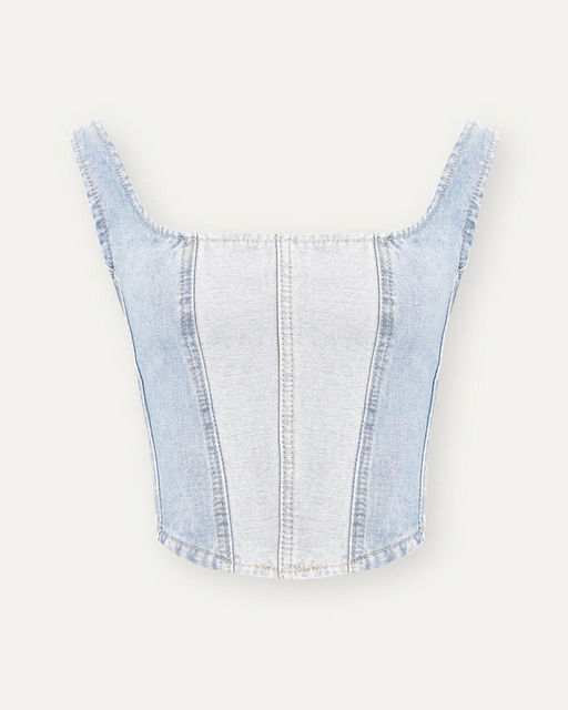 Укороченный джинсовый топ в стиле пэчворк - Incity фото 3