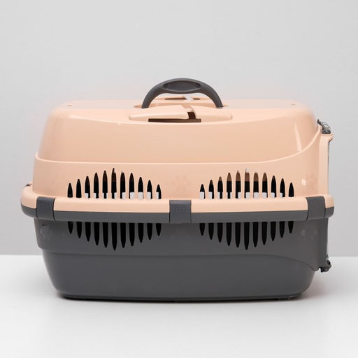 Переноска для животных до 12 кг Пижон 49х33х32см, металлическая дверь, бежево-серая  фото 2