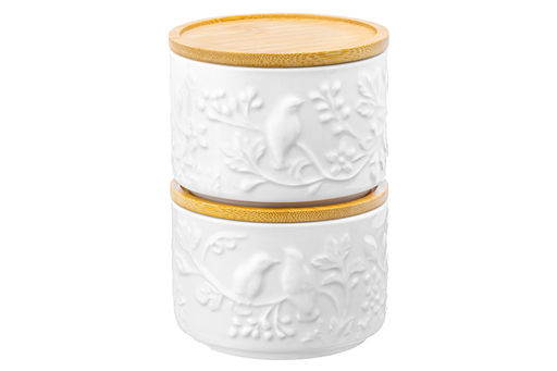 Банка д/хранения 250 мл 9,3*9,3*7 см Птички на ветке + дер. крышка-подставка с сил. упл. - Elan gallery фото 8