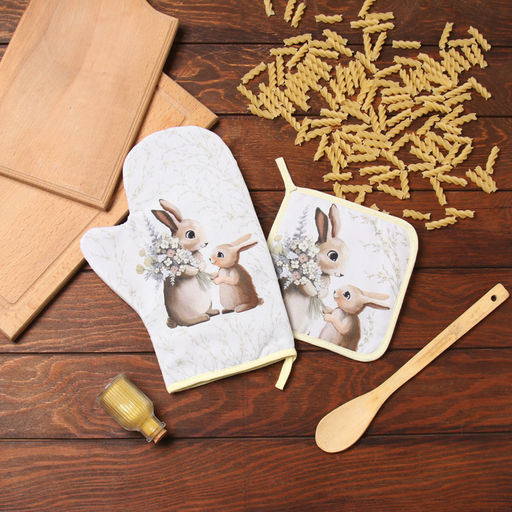 Набор кух. Доляна Зайчата: варежка 20х28 см, прихватка 17х17 см, 35% хл, 65% пэ  фото 14