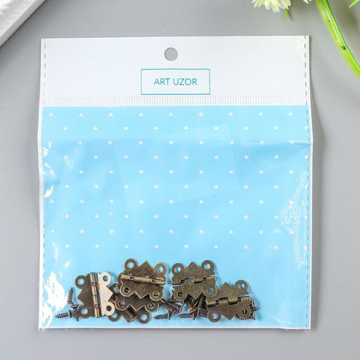 Цена за 4 шт. Петля для шкатулки (ключницы), металл, фигурная, под бронзу, набор 6 шт., 1.5×2.1 см