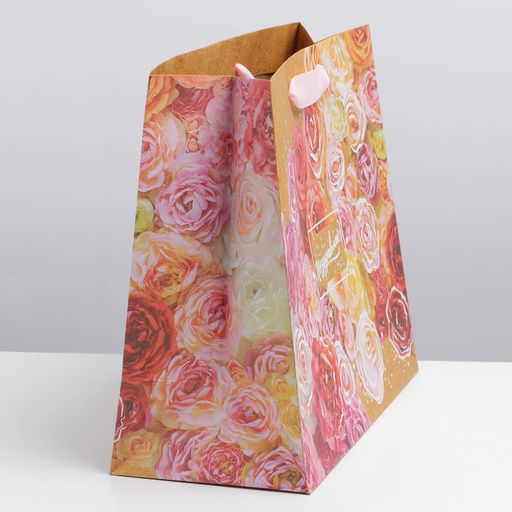 Пакет горизонтальный крафтовый Цветочное настроение, ML 27 23 11,5 см - Дарите счастье фото 2