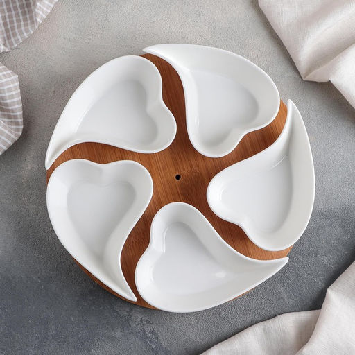 УЦЕНКА Набор соусников на дерев подставке 5 шт "Эстет. Сердца"