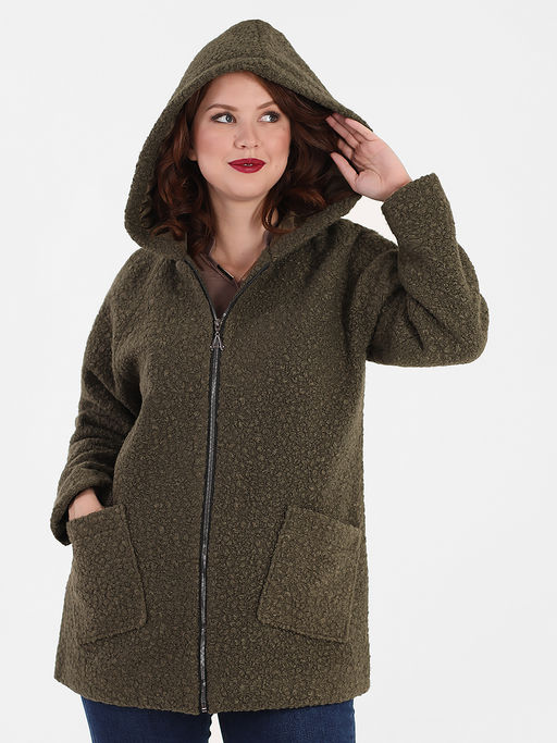 Кардиган с капюшоном теплый больших размеров - Almond фото 2