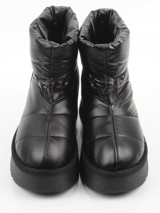 04-WA003-1M BLACK Ботинки зимние женские (натуральная кожа, курточная ткань, 100% шерсть)