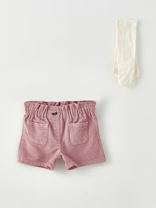 Beli Lastikli Basic Kadife ?ort ve K?lotlu ?orap 2li