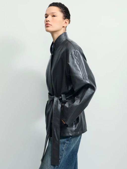 Куртка с поясом из искусственной кожи / Zarina  фото 7