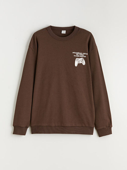 Bisiklet Yaka Bask?l? Erkek ?ocuk Sweatshirt