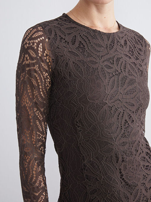 Bisiklet Yaka Dantelli Elbise