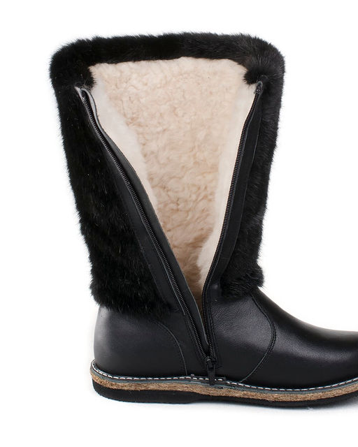 Унты женские на войлочной подошве.Черн., Черная "норка". Молния