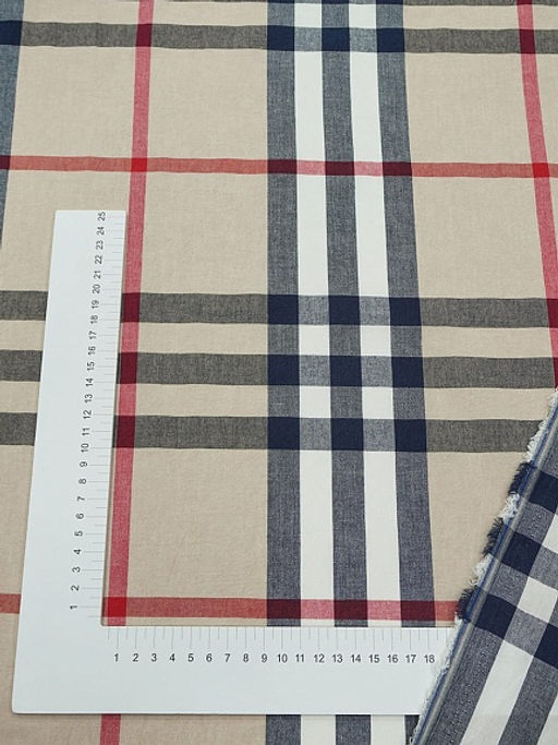 Вареный (стираный) хлопок Крупная клетка Барбери цв.бежево-молочный меланж, ш.2.50м, хл-100% - Купава фото 5