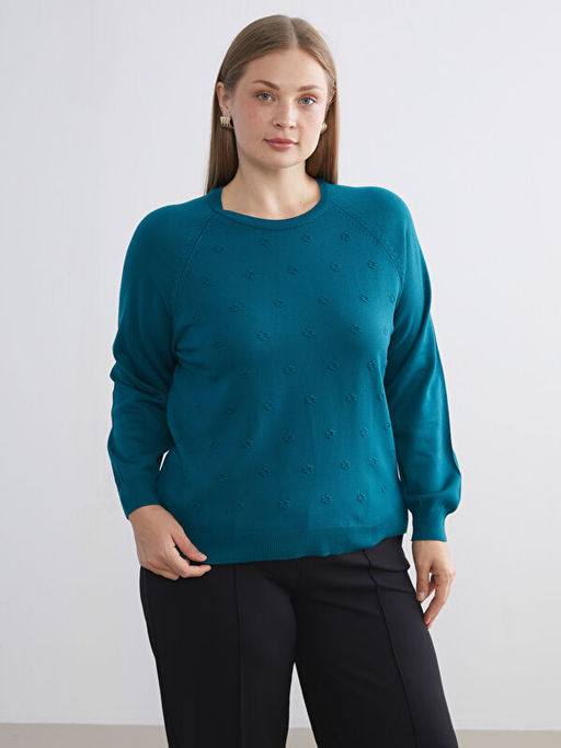 Bisiklet Yaka ?i?ekli Kad?n Triko Kazak