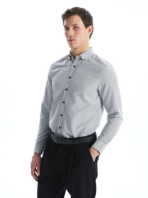 Regular Fit Uzun Kollu Ekose Gabardin Erkek G?mlek