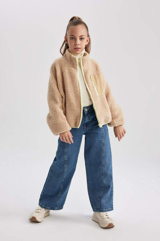 Плюшевый кардиган-бомбер с воротником-студентом для девочек - Defacto фото 5