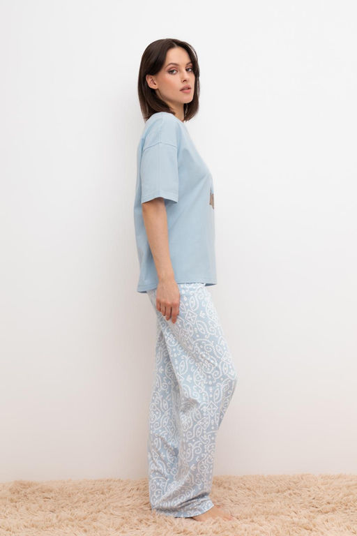 VERY NEAT _ Е 40046/голубой,кружевной узор брюки жен фото 3