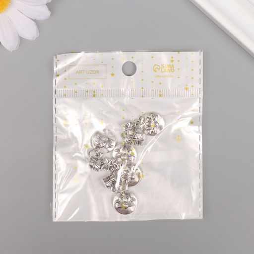 Цена за 5 шт. Бейл с подвеской металл для творчества «Лотос», серебро, 2.7×1.4 см