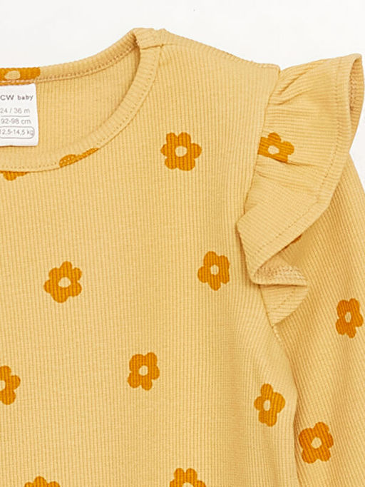 Bisiklet Yaka Uzun Kollu Desenli K?z Bebek Ti??rt - Waikiki фото 2