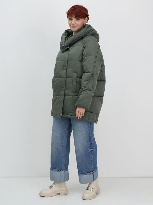 Куртка зимняя женская с капюшоном модная цвета хаки 7651Kh - Visdeer фото 4