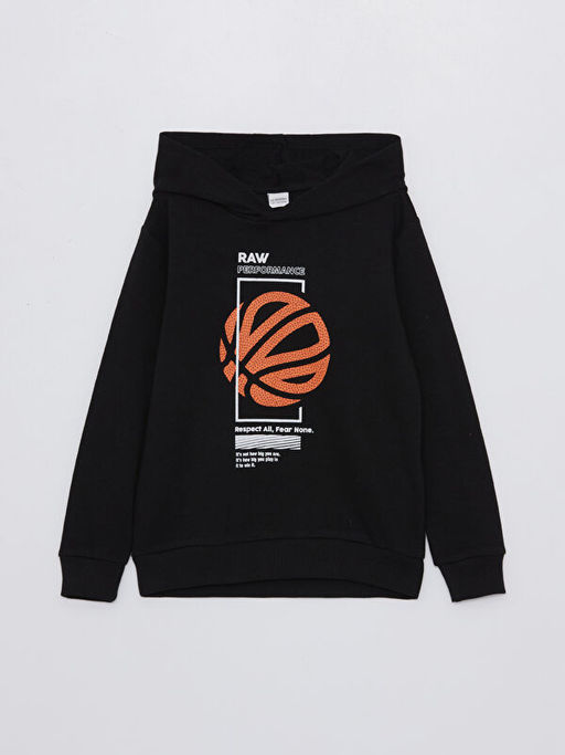 Bask?l? Uzun Kollu Erkek ?ocuk Hoodie - Waikiki фото 3
