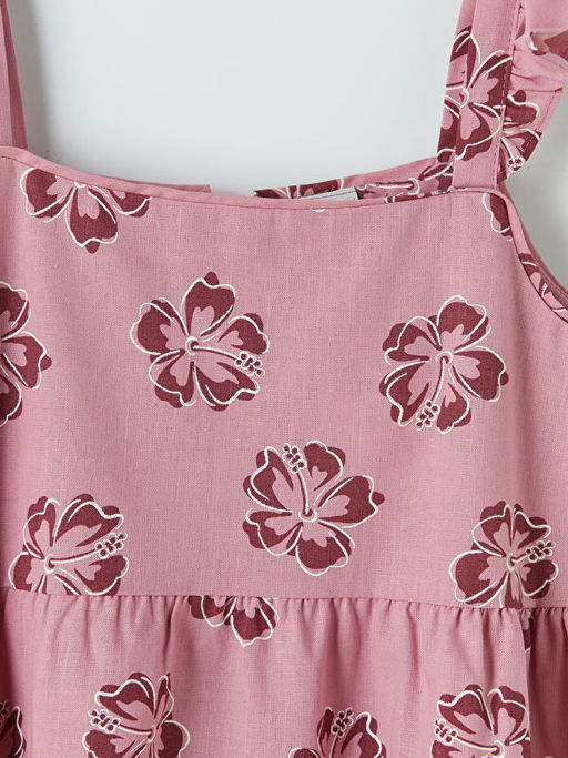 Kare Yaka ?i?ekli K?z ?ocuk Elbise