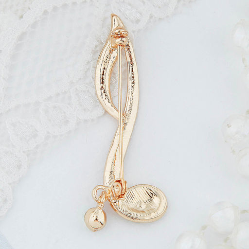 Брошь «Нота», белая в золоте