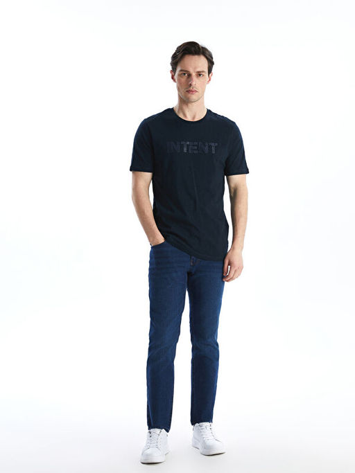 Bisiklet Yaka Bask?l? Penye Erkek Ti??rt