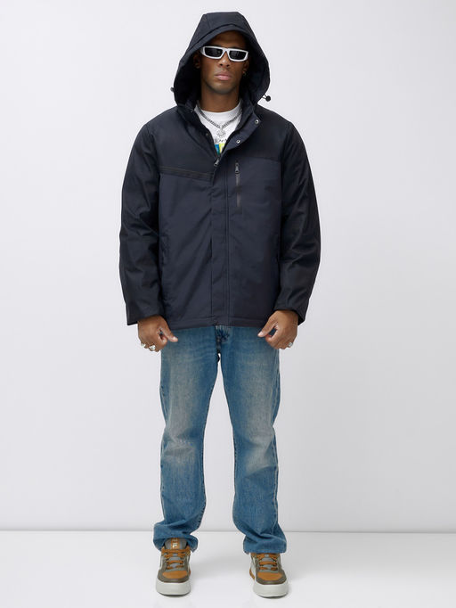 Куртка спортивная мужская зимняя большого размера темно-синего цвета 66613TS