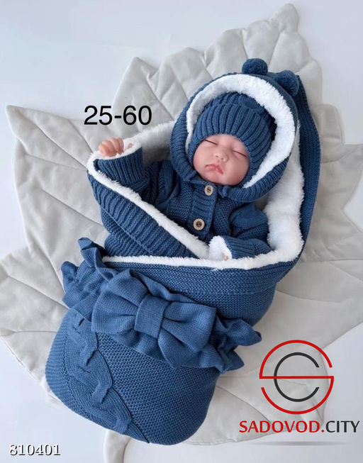 Комплект вязание на меху зимние (одеяло, комбинезоны, шапочки, бант, пинетки) - Bruno фото 13